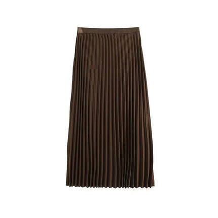 Womens Pleated Midi Skirt High Waist Swing Casual A-line Long Skirts