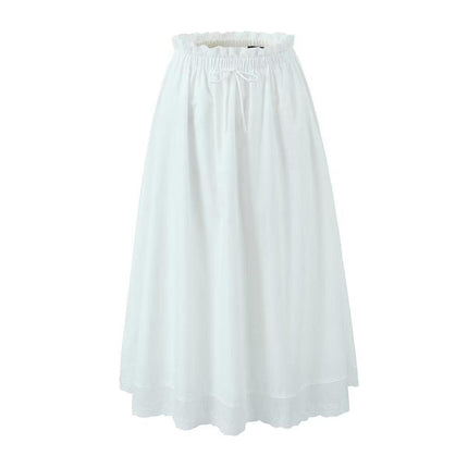Womens Lace Trim Skirt Elastic High Waisted A Line Flowy Swing Long Skirts