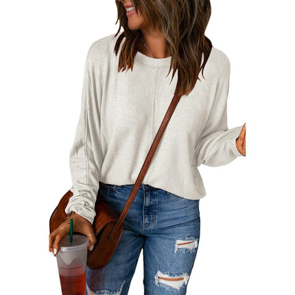 Women's Long Sleeve Crew Neck T Shirts Casual Loose Fit Solid Color Basic Casual Top