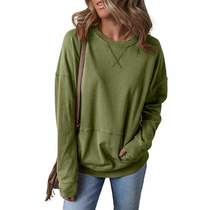 Women's Long Sleeve Loose Tops Crew Neck Casual Sweatshirts with Pocket