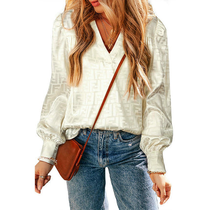 Women's Blouses Dressy Casual Satin Long Sleeve Shirts V Neck Casual Tops