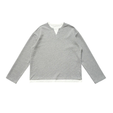 Women's Casual Long Sleeve Waffle T Shirt Crewneck Color Block Loose Tops