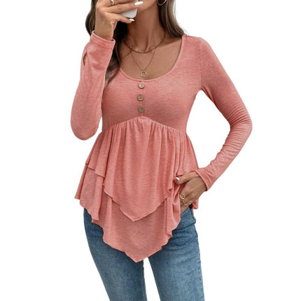 Women's Long Sleeve Peplum Tunic Tops Casual Scoop Neck Flowy Shirt