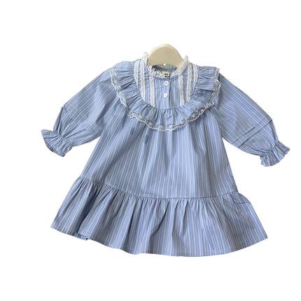 Girls Dress-Spring and Autumn Baby Girls Casual Doll Collar Striped Shirt Dress