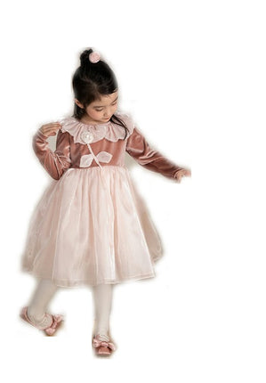 Girls Autumn Dress Elegant Chanel Style Three-dimensional Flower Princess Dress