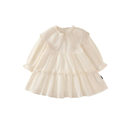 Girls Lace Dress Peter Pan Collar Long Sleeve Princess Dress 2-10 Years Old