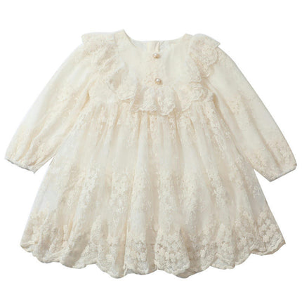 Girls Long Sleeve Lace Embroidery Dress-Fashionable and Elegant Dress for Autumn