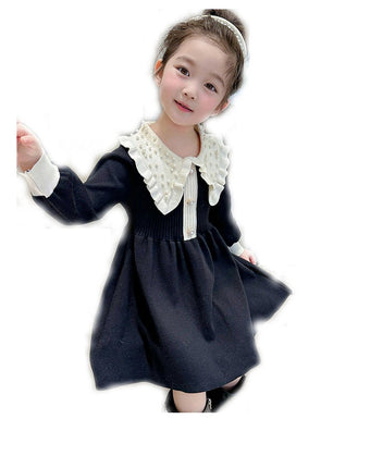 Girls Beaded Dress Spring and Autumn Long Sleeve Knitted Sweater Princess Dress