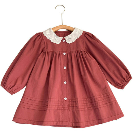 Girls Lace Shirt Dress Spring and Autumn Baby Girl Long-sleeved Cardigan Dress