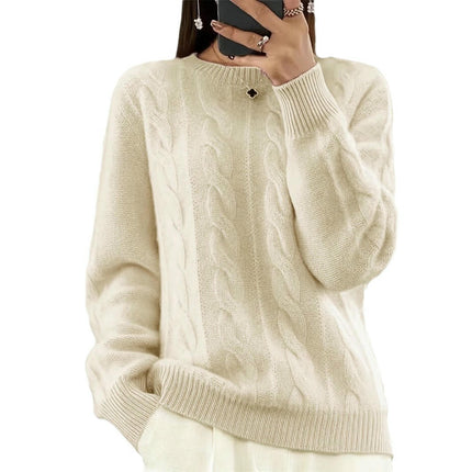 Women's Lightweight Cable Long Sleeve Mockneck Loose Casual Sweater Jumpers