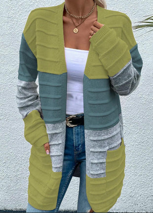 Long Cardigan Sweaters for Women Casual Open Front Knit Colorblock Outwear