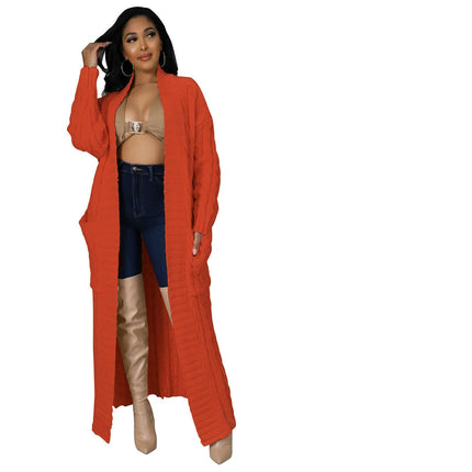 Women's Cable Knit Cardigan with 2-Pockets, Extra Long Ankle Length Sweater