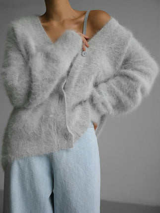 Women's Fuzzy Knit Cardigan Button Down Long Sleeve V Neck Cardigans Outwear