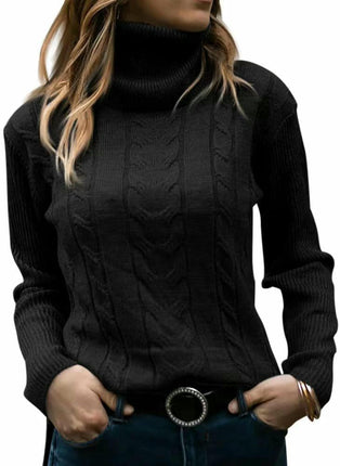 Womens' Turtleneck Long Sleeve Cable Knit Sweaters Round Neck Casual Sweater