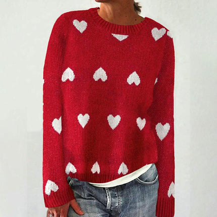 Women's Long Sleeve Casual Sweater Round Neck Jacquard Knit Sweater Coat