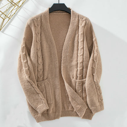 Women's Pocket Knitted Cardigan Winter Casual Long Sleeve Sweater Jacket