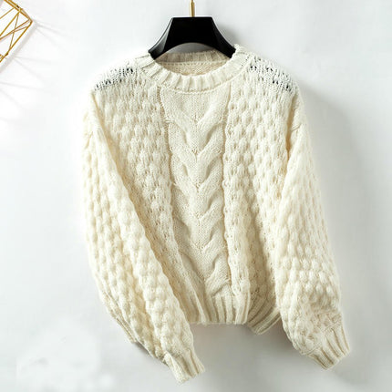 Women's Hollow Cable Pullover Autumn Long Sleeve Casual Loose Knit Top