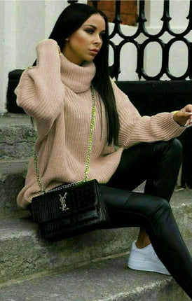 Women's Sweater Knitted Sweater Loose Solid Color Turtleneck Long Sleeve Sweater