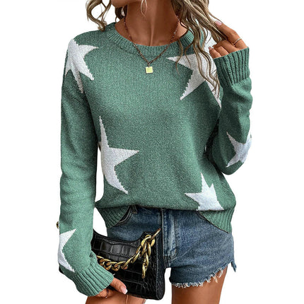 Star Pattern Pullover Sweater Women's Casual Loose Knitted Long Sleeve Top