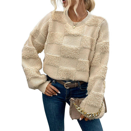 Solid Color Lambswool Crewneck Sweater Women's Loose Casual Warm Pullover