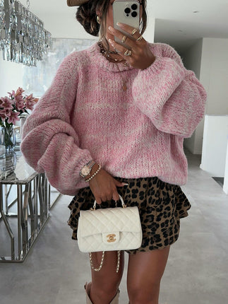 Loose Blended Pullover Sweater Women's Round Neck Autumn and Winter Long Sleeve Floral Top
