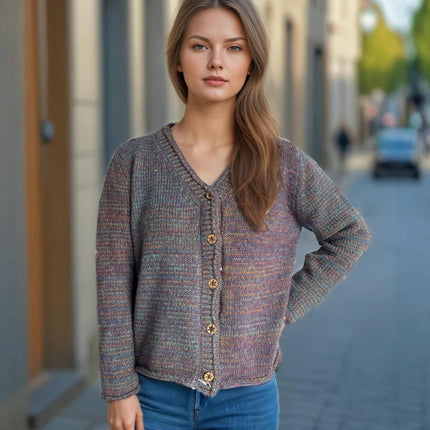 Autumn Fashion Street Style Women's Sweater V-Neck Splicing Long Sleeve Casual Cardigan