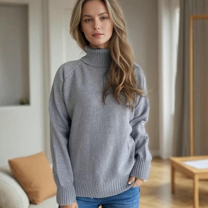 Contrast Color Dot Women's Sweater Turtleneck Long Sleeve Casual Pullover Cardigan