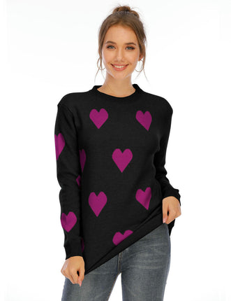 Loose Bottoming Shirt Heart Round Neck Pullover Knitted Sweater for Women