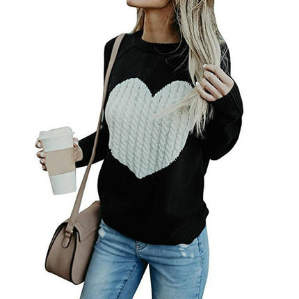 Women's Long-Sleeved Round-Neck Sweater Fashionable Pullover Twist Heart Sweater