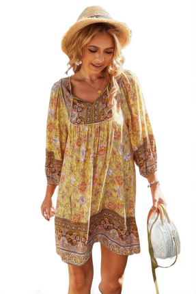 Womens Dresses Floral V Neck Long Sleeve Boho A Line Dress Casual Chic Lightweight Basic Summer Sundress