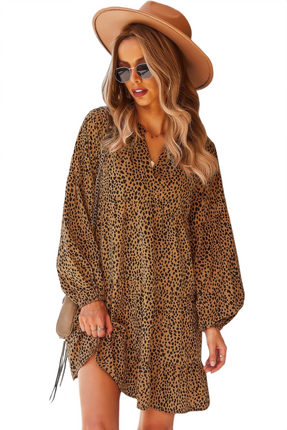 Womens Dresses V Neck Drop Shoulder Cheetah Print Tunic Dress Casual Chic Lightweight Basic Summer Sundress