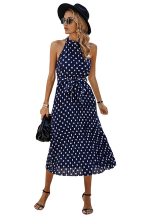Womens Dresses Dot Print Open Shoulder Fit Knot Belt Dress Casual Chic Lightweight Basic Summer Sundress