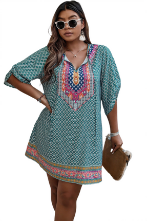 Womens Dresses Plus Size V Neck Printed Loose Fit Midi Dress Casual Chic Lightweight Summer Sundress