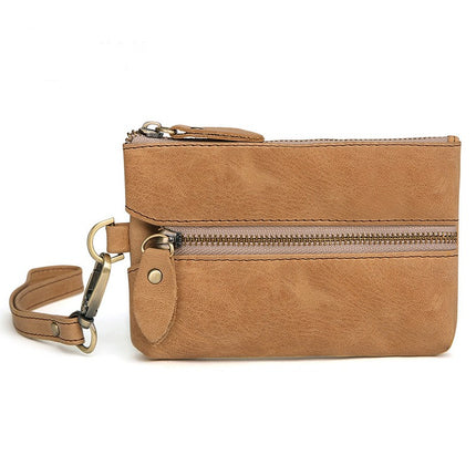 Porte-monnaie en cuir véritable, sac à clés de voiture suspendu à la ceinture de loisirs, mini-pochette multicouche avec bracelet, sac à cartes, pour hommes et femmes