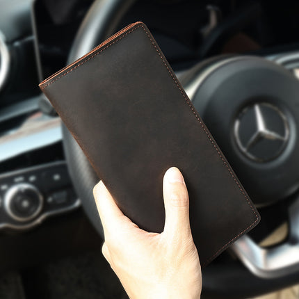 Lange Herren-Geldbörse, Multi-Card-Leder-Geldbörse, Bifold-Clutch aus Rindsleder im Vintage-Stil mit Druckknopf
