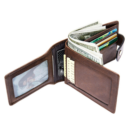 Modische Herren-Geldbörse aus echtem Leder, kurze Herren-Geldbörse mit Schnalle, dreifach gefaltete Geldbörse, Clutch, lässige Mode-Geldklammer aus Leder