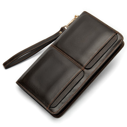 Men Clutch Bag Wallets Genuine Leather Long Purses Large Capacity Business Wallet Zippers Cellphone Bags for Male