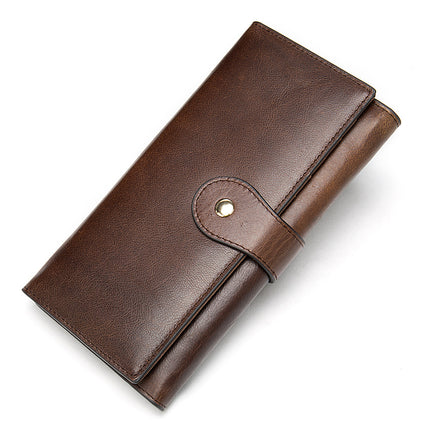 Antimagnetisches RFID-Geldbörse aus echtem Leder, lange Damen-Geldbörse, großes Fassungsvermögen, dreifach gefaltete Clutch-Tasche mit Clip-Schicht für Kreditkarten und Münzen