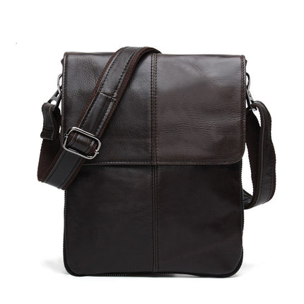 Genuine leather shoulder bag, men's crossbody bag, retro vertical small satchel, cowhide casual flap leather bag