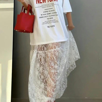 Women's Floral Lace Sheer Maxi Skirts High Waist See Through Long Skirt