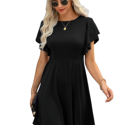 Women Dresses Fashion Elegant Solid Crew Neck Butterfly Sleeve Slim Casual Chic Lightweight Basic Summer Sundress