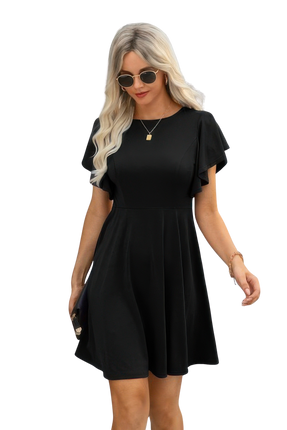 Women Dresses Fashion Elegant Solid Crew Neck Butterfly Sleeve Slim Casual Chic Lightweight Basic Summer Sundress