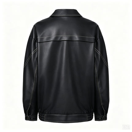 Women's oversized faux leather button-front jacket, supplier detail and lifestyle image 4