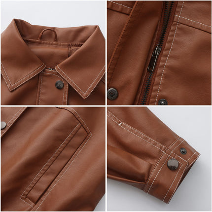 Women's oversized faux leather button-front jacket, supplier detail and lifestyle image 12