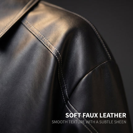 Women's oversized faux leather button-front jacket, supplier detail and lifestyle image 15