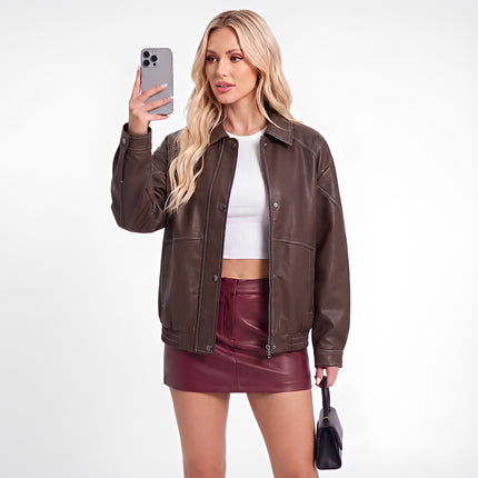 Women's oversized faux leather jacket product detail 24