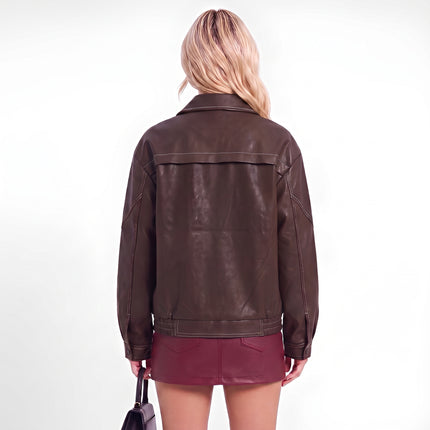 Women's oversized faux leather jacket product detail 26