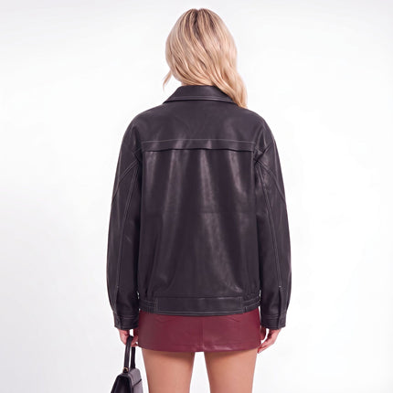 Women's oversized faux leather jacket product detail 27