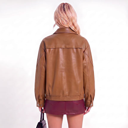 Women's oversized faux leather jacket product detail 28