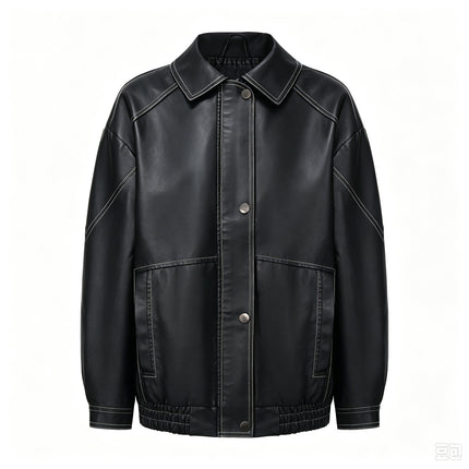Women's oversized faux leather button-front utility jacket, sku 01 product photo